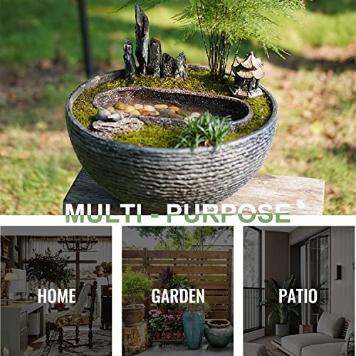 Image of Sungmor Large Garden Bowl Planter Water Plant Pot, Miniature Landscaping Succulent Planter, 15.6 Inch Marble Texture Water Lily Pots, Small Fountain Base Mini Fish Pond Bird Bath