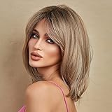 HAIRCUBE Ash Blonde Shoulder Length Bob Wigs for Women Side Parting