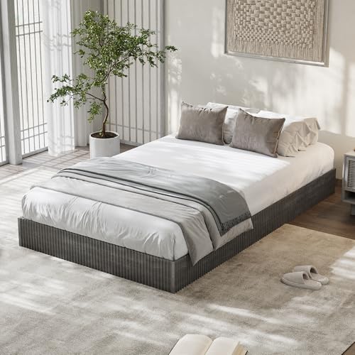 Image of GarveeHome Twin Size Bed Frame, Wood Platform Bed, Fluted Bed Frame, Minimalist Bed Base with Low Profile Design, Noise-Free, Easy Assembly, No Box Spring Needed, Washed Black