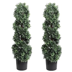 Lifelike 3ft Artificial Boxwood Double Pond Topiary Tree Indoor&Outdoor use for Home，Garden，Door Porch Decor 2pack