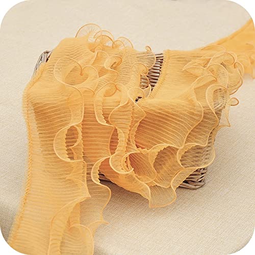 HZLXF1 ruffle trim 12CM Wide Three Layers Organ Pleats 3d Lace Elastic Ruffle Trim Embroidered Suitable For Fringe Ribbon Wedding Fluffy Skirts Sewing Supplies Lace (Color : Golden Yellow)