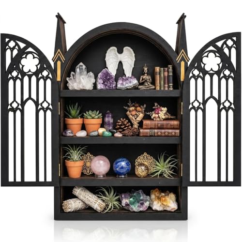HBSGS Gothic Crystal Display Shelf with Doors 1.8-Inch Deep Wall Shelf