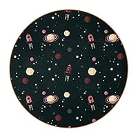 Evernever 6 Set Round Coasters, Space Rocket Planet Dark Background Leather Furniture Protection Pad Insulation Coaster Place Mats for Home Decor, Kinds of Mugs and Cups