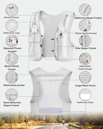 Image of Zelvot Running Vest for Women Men, US Patent, Adjustable Chest Straps Running Hydration Vest with 500ml Soft Flask, Lightweight Reflective Hydration Backpack for Marathon