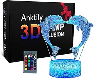 Dolphin Night Light for Kids Boys,3D Porpoise Optical Illusion Light Bedside Table Lamp with 16 Colors and Remote Control,Birthday Festival Gifts for Children and Adult