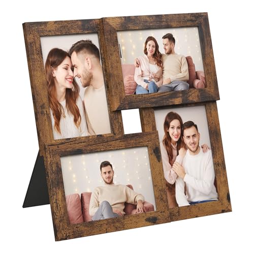 SONGMICS Collage Picture Frames, 4x6 for Wall Decor, Multi Family Photo for Gallery Decor, Hanging Display, Set of 4, Rustic Brown URPF025X01