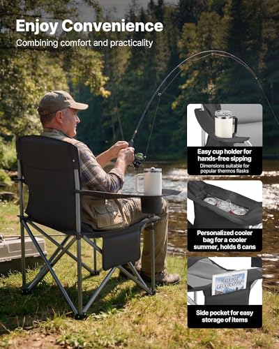 Image of VEVOR Oversized Camping Folding Chair, Portable Heavy Duty Outdoor Quad Lumbar Back Padded with Side Pockets, Cup Holder and Cooler Bag for Beach, Lawn, Picnic, Fishing, Backpacking, 2 Pack