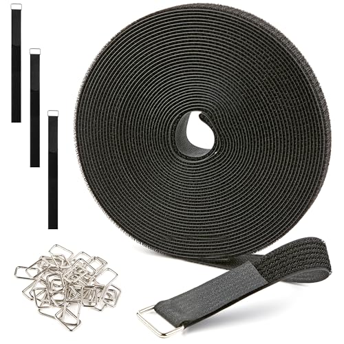 Image of 1 inch x 30ft Reusable Cable Straps Roll with 40 Metal Buckles Adjustable Cut-to-Length Nylon Cable Ties and Fastening Straps for Organizing and Storage Black