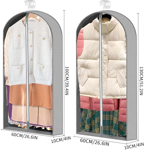 3 Pcs Garment Bags, 40" & 50" PEVA Moth-Proof Breathable Dust Cover, Hanging Clothes Covers with Bedroom, Suits, Padded Clothes, Shirts Prevent Dust - Image 3