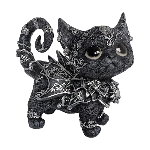 SACOJUCHY Mystical Black Cat Statue Elegant Silver Accented Kitten Sculpture
