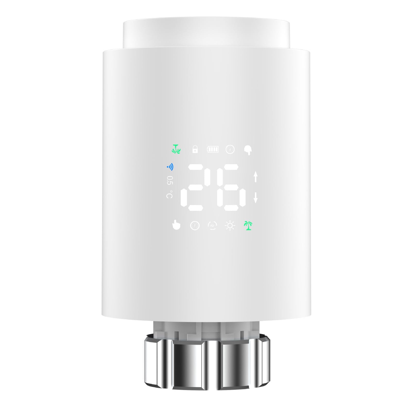 Termostato Intelligente per Radiatore, Valvola Intelligente per Termosifone aggiuntiva WiFi, Programmazione Settimanale Programmabile, Modalità Vacanze ed ECO, Termostati Wireless per Radiatori white
