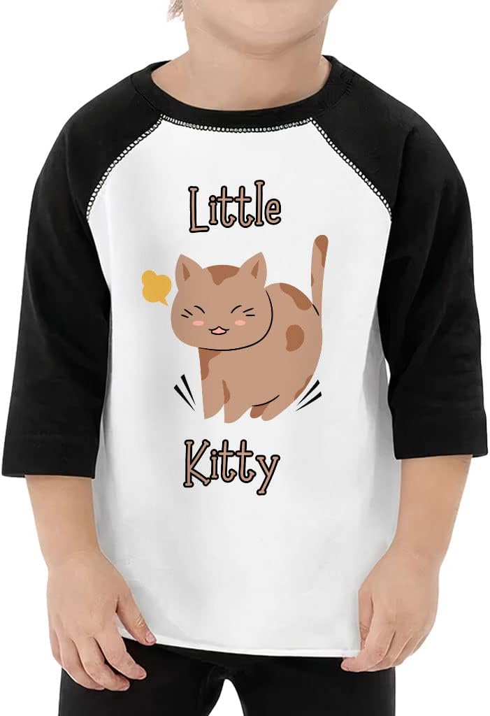 Little Kitty Toddler Baseball T-Shirt - Cat Art 3/4 Sleeve T-Shirt - Cute Kids' Baseball Tee