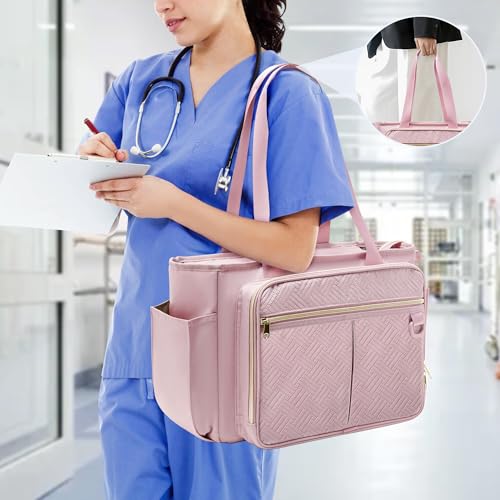 Image of Nurse Tote Bag for Women, Clinical Bag with Accordion File Organizer | Nursing Bag with laptop Sleeve, Top Handle, Water Bottle Pockets, Medical Work Bag for Nurses Home Healthcare