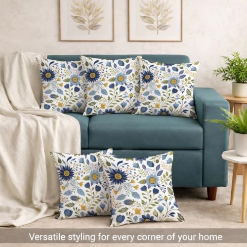 Image of STITCHNEST 'Little Meadow Series' Cushion Cover | Set of 5 | Floral Cushion Cover 16 inch x 16 inch