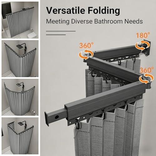 Barra de cortina de ducha de aluminio ajustable, montaje en pared plegable, impermeable, sin taladros, diseño de ahorro de espacio para baños pequeños, RV, hotel, fácil instalación
