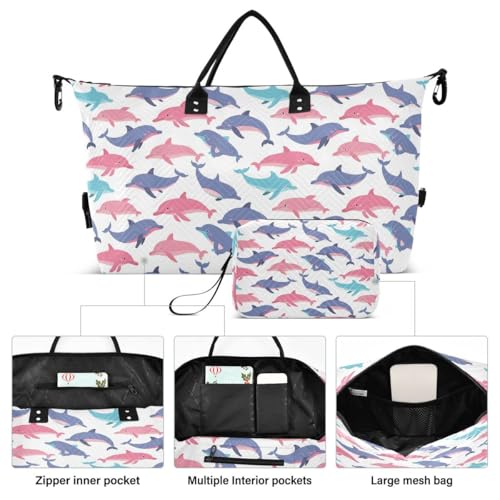Fish Dolphin White Travel Duffle Bag Gym Bag Weekender Bags with Toiletry Bag Travel Trip Tote Bag2