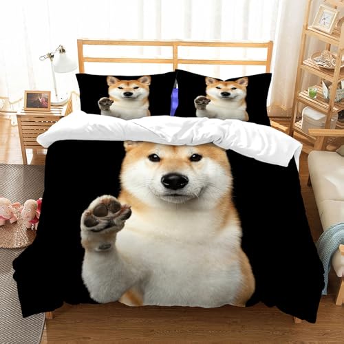 NIOYNJIS Bettwäsche Set 100% Baumwolle ist,Porträt eines süßen Shiba Inu-Hundes. Sieht freundlich aus, gibt Pfote,und allem auch für Personen mit Hautsensibilisierung empfohlen 200x228cm