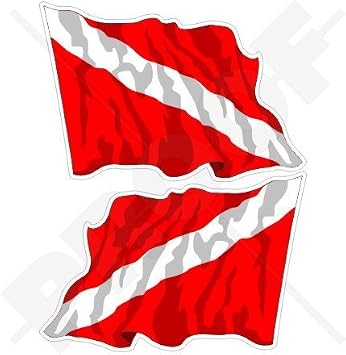 SCUBA DIVING Waving Flag DIVE DOWN Diver 4,7" 120mm Vinyl Bumper Stickers, Decals x2