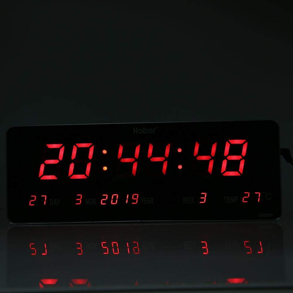 Digitale LED Kalenderuhr, Aluminiumlegierung, 36 x 13 x 3 cm, Wanduhr mit Temperaturanzeige und Wochenanzeige, EU-Stecker, für Büro und Wohnzimmer