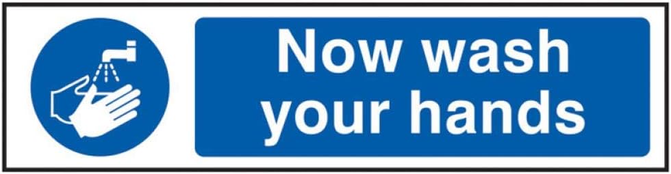 Scan SCA5014 Self adhesive PVC sign - Now wash your hands - 200 x 50mm
