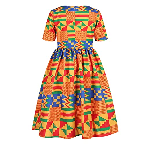 Cute Kids Girls African Ankara Dress Toddler Traditional Style Print Dresses Casual Short Sleeve Dress 1~6 Years4