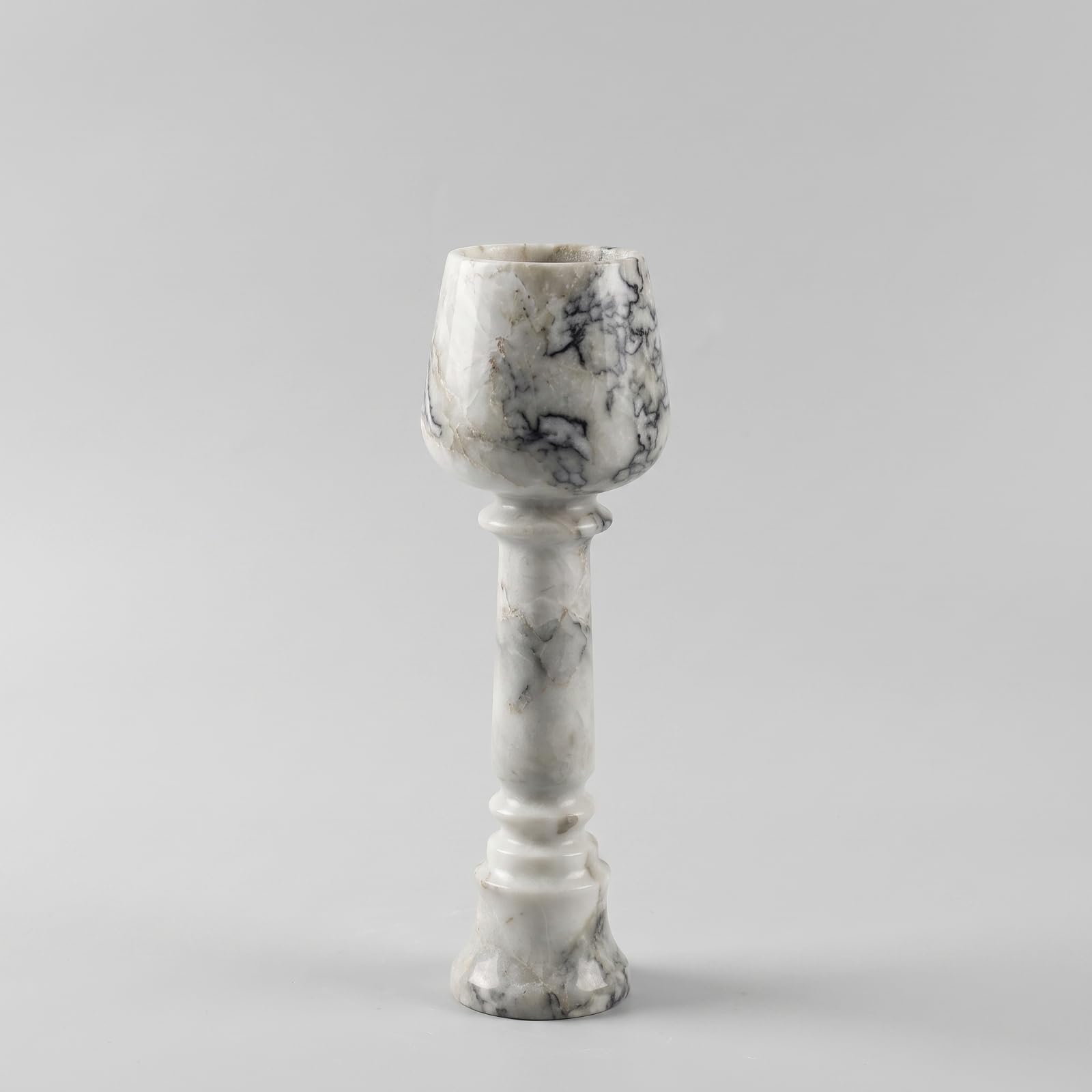 Sharplace Marmorkerzenhalter Marmor Vase Kerzenständer Pokalhalter Sockel Dekohalter mit Weißer Grundfarbe Und Grauer Maserung aus Solidem Material für, 9 9 17cm