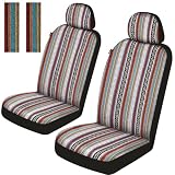 Sino Salected Baja Saddle Blanket Car Seat Covers Front Set with Seat Belt Pads, Washable Breathable Striped Woven Cloth Seat Covers for Cars, SUV, Truck, Airbag Compatible(Red)