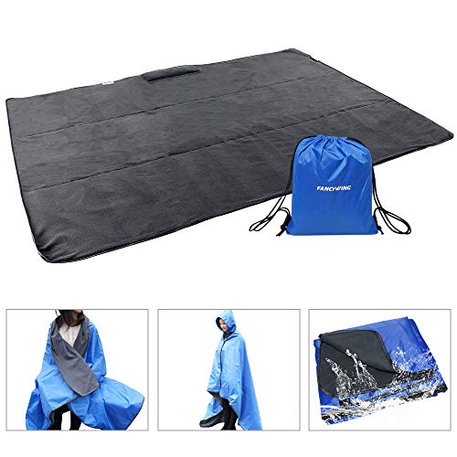 FANCYWING Hooded Stadium Blanket, Waterproof Windproof Outdoor Fleece Blanket,Wearable Portable Hooded Stadium Blanket for Outdoor Camping, Picnic, Sports,Concerts,Stadium,Travel, Car