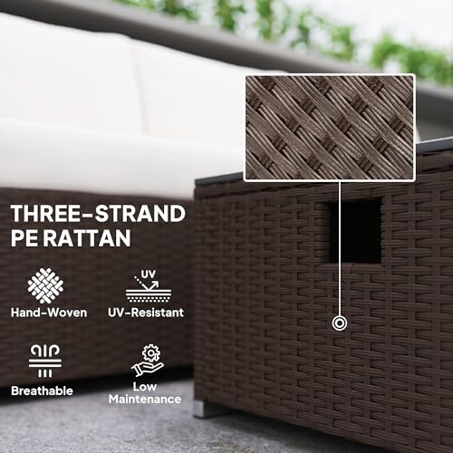 Outsunny 5 Piece Rattan Garden Furniture Set with Gas Fire Pit Table, 4 Seater Outdoor Sectional Sofa Set with Footstool and Removable Cushions, Modular Combination, Brown and Cream White 6 Outsunny 5 Piece Rattan Garden Furniture Set with Gas Fire Pit Table, 4 Seater Outdoor Sectional Sofa Set with Footstool and Removable Cushions, Modular Combination, Brown and Cream White - Image 6