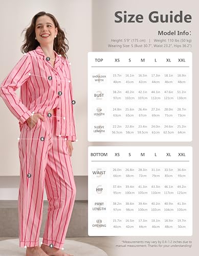 Image of NAP BOUND 100% Cotton Pajamas for Women 2 Piece PJs Set Long Sleeve Button Down Breathable Woven Sleepwear Loungewear XS-XXL