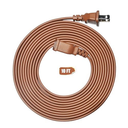 Jplenty Brown Extension Cord 10FT Flat Extension Cord for Indoor-Outdoor Use with Single Outlet - Ideal for Christmas Lights, Lamps, Cameras, Household Appliances