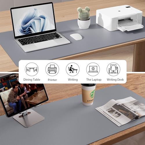 Image of Leather Desk Pad Protector, Mouse Pad, Office Mat, Non-Slip PU Leather Blotter, Laptop Pad, Waterproof Writing Pad for Office and Home (31.5 inch x 15.7 inch, Light Grey)