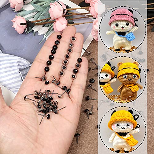 TOAOB 100 Pieces Round Glass Animal Eyes with Metal Nail 6 mm Transparent and Black Safety Eyes for Doll Making - Image 4