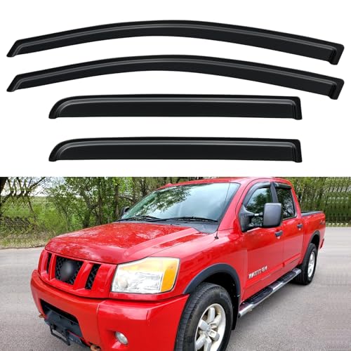 Image of Window Visors Rain Guards Shield for 2004-2015 Nissan Titan Crew Cab, Out-Channel Window Vent Wind Deflectors Visors Shades for 04-15 Nissan Titan Crew