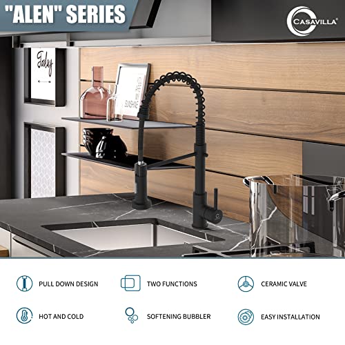 Kitchen Faucet, Black Kitchen Sink Faucets With Pull Down Sprayer, Single Handle Stainless Steel Faucets For Kitchen Sinks, Dual Function Spray Head, Farmhouse Kitchen Faucets #TOP1