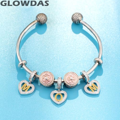 Image of GLOWDAS 18K Gold Plated Letter Charms Initial A to Z Necklace Pendant, 925 Sterling Silver CZ Heart Dangle Alphabet Beads fit European DIY Bracelet, Gifts for Valentiens /Christmas /Family