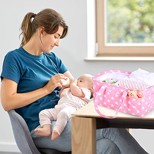 Baby Diaper Caddy Organizer for Baby Girl Stuff Newborn Essentials Must Haves Baby Shower Gifts for Changing Table or Car Nusery Storage Bin Baby Registry Search Accessories Items- Pink Stars - Thumbnail 5