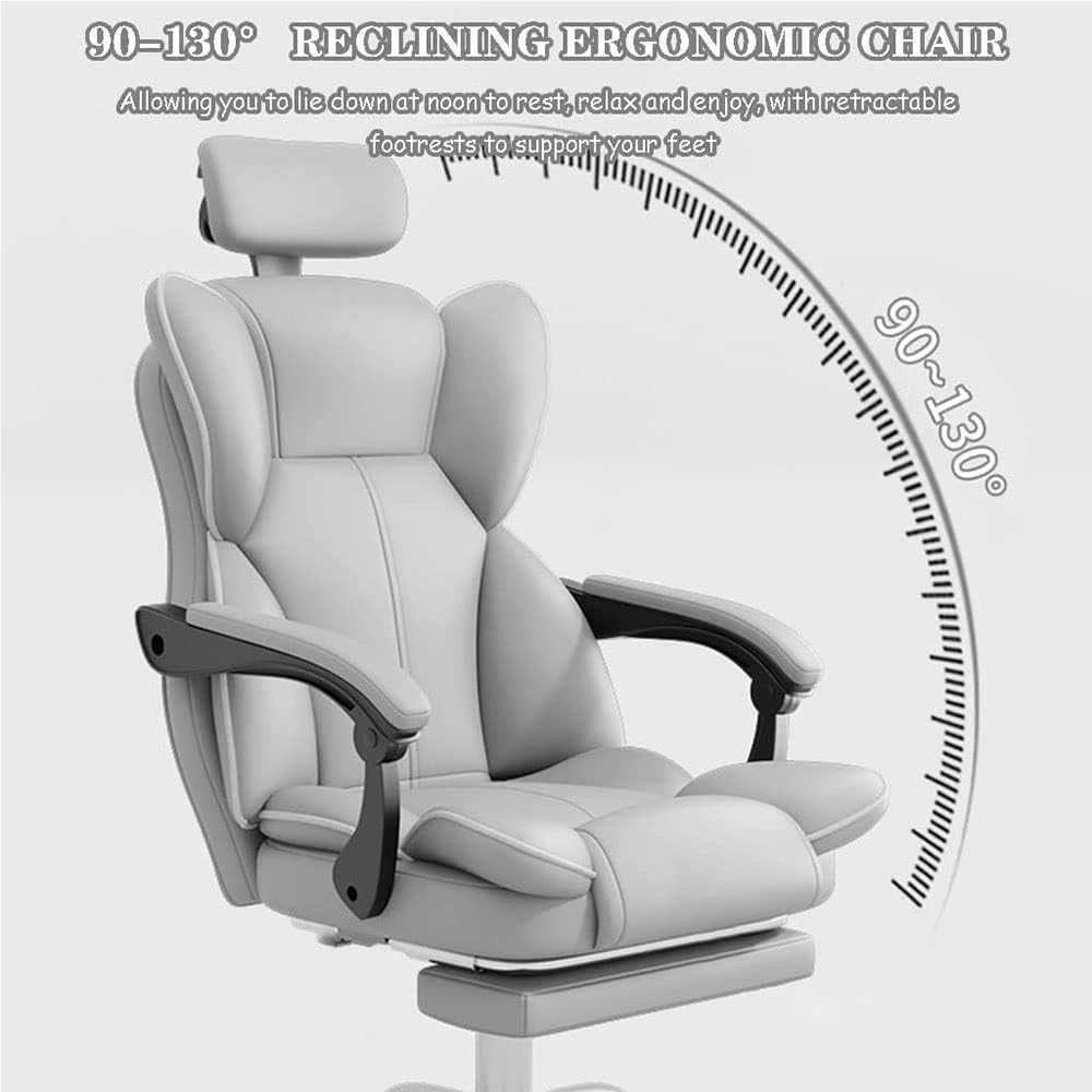 Ergonomic High Back Executive Office Chair Leather Reclining Swivel Chair with Retractable Footrest and Metal Base Comfortable Computer Desk Chair for Reception(Black)