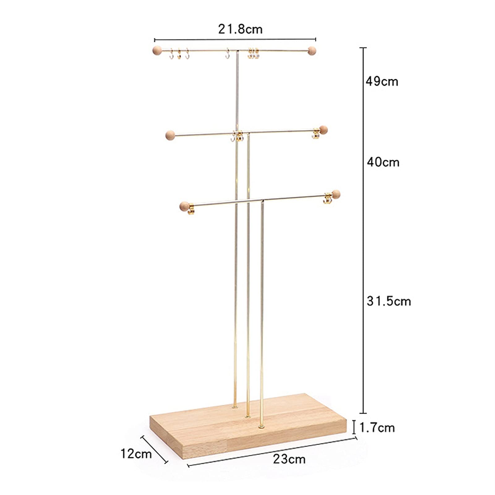 Schmuckständer, Schmuckbaumständer-Organizer, 3-stufiges Aufbewahrungstablett aus Metall und Holz für Halsketten, Armbänder, Ohrringe, Halter, Kleiderbügel, Schmuckständer, Schmuck-Organizer-Halter