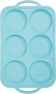 4 Inch Muffin Top Pan Non Stick with Metal Frame, Silicone Egg Molds for Breakfast Sandwiches, Large Round Whoopie Pie Baking Pan with Handle for English Muffin, Egg Bite and Oven, Mint Green