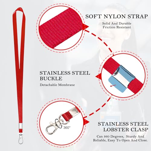 50 Stück Schlüsselbänder für Ausweise, Rot, Schlüsselband mit Clip, Umhängeband mit Abzeichen-Clip, Bulk Lanyards für Hals, Namensschild-Halter