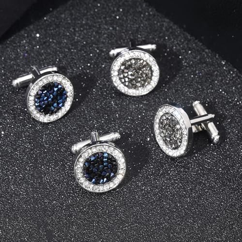 Round Crystal Gemstone Cufflinks for Men Women Classic Men's Cufflink Jewelry Set for Business Wedding Party Formal Events Daily Tuxedo Dress Shirt Accessories (Black)