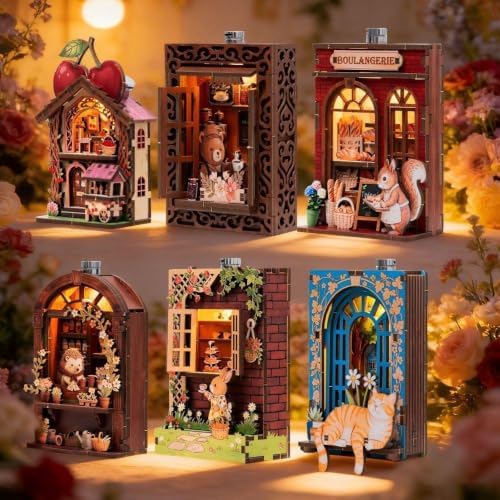 DIY Miniature Wooden House Model Fridge Magnet Kit,Magnet Building Doll House with Led Light for Refrigerator & Desk Bookshelf Decor,DIY Mini House - Cottage Fridge Magnet,3D Puzzles Crafts Gifts - 1