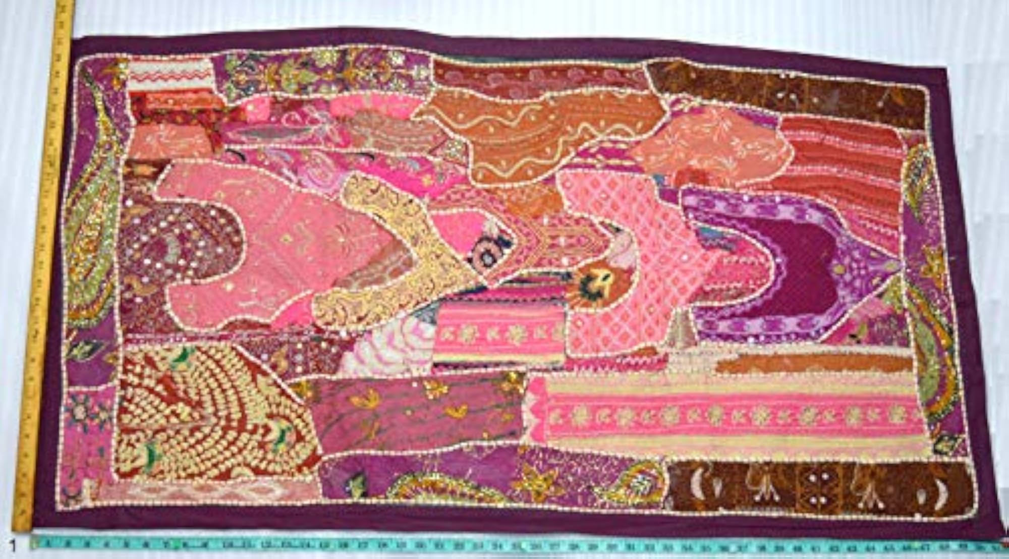 Vintage Handmade Patchwork Embroidery Tapestry, Wall Hanging