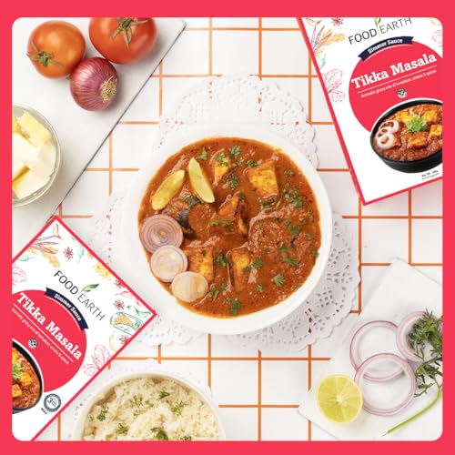 Image of Food Earth Tikka Masala Simmer Sauce - Authentic Indian Curry Base with Creamy Tomato & Spices - No Added Preservatives - 300g Pouch (Serves 2-3) | Pack of 2