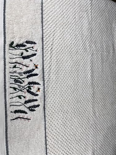 Image of SENSES By Riba Cotton Embroidered Towel Set, 550 GSM Soft & Absorbent, Antimicrobial, Oeko-Tex Certified | Ideal for Home & Gifting, Pack of 4 (2 Bath 27 inchX50 inch + 2 Hand Towels 16 inchX26 inch) - Style 18