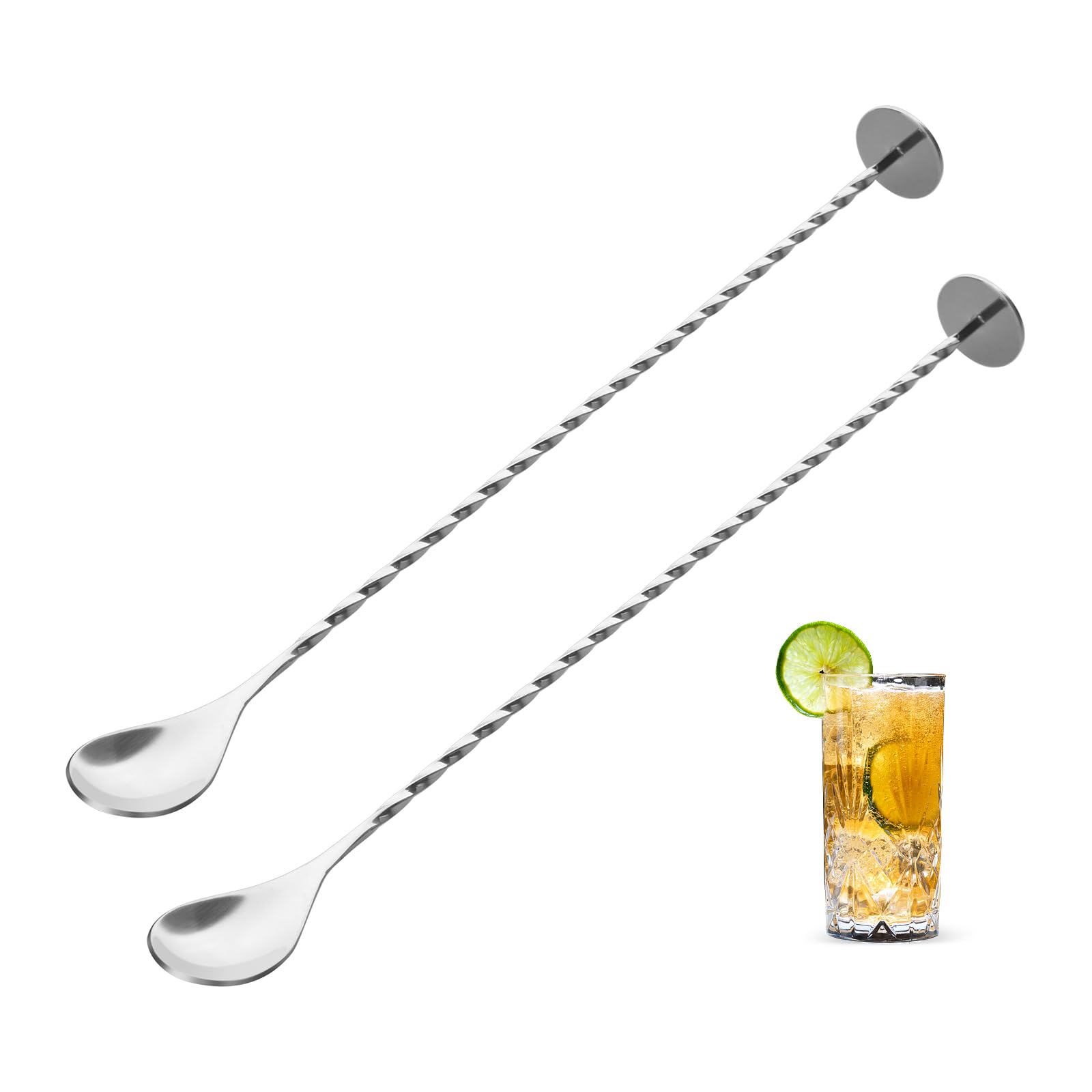 2Pcs Standard Mixing Spoons flat bottom design 12-inch 30cm Cocktail Mixing Stirrers Bartender Kits Bar Tools Drink Stirrer Bar Spoons Stirring Spoon for Layering Blending