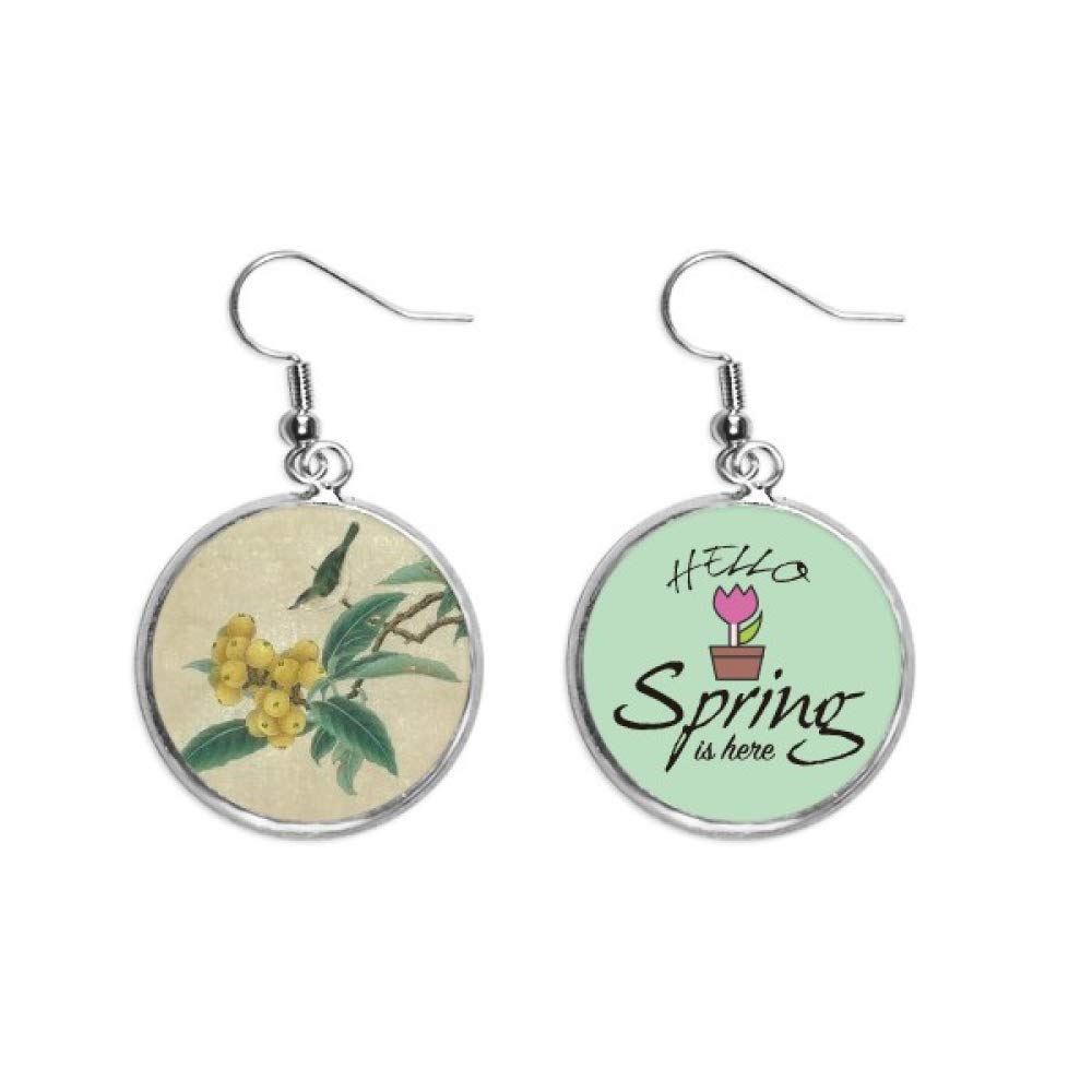 Pendientes de níspero bordado y pluma con pintura china para primavera 5
