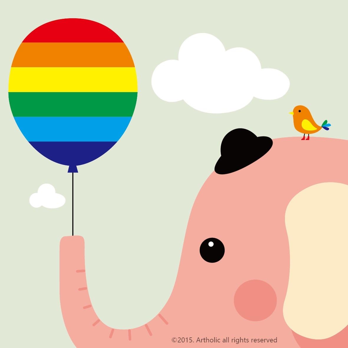 DIY Oil Painting, Paint by Number Kits for Kids - Little Elephant and Color Balloon 8"x8" (Framed Canvas)
