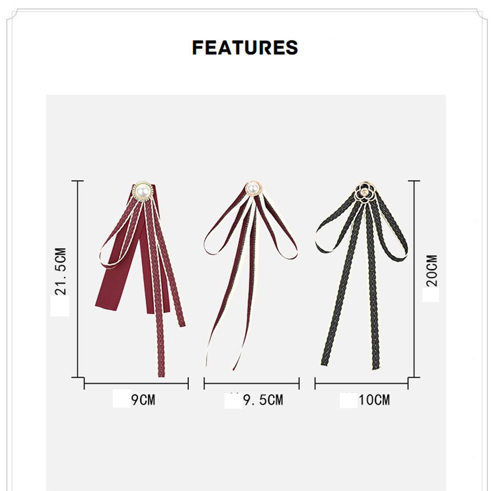 JKQBUX Cute Japanese Ribbon Bow Tie Brooch Pins For Womens Girl Necktie Pearl Uniform Pre-Tied Bowknot Corsage Party Ceremony Accessories